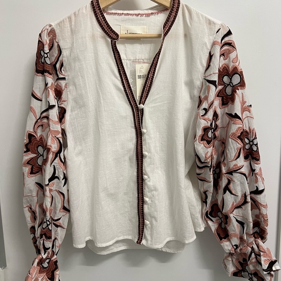 BY ANTHROPOLOGIE | V-Neck Embroidered Blouse Size S, BNWT - Picture 6 of 10
